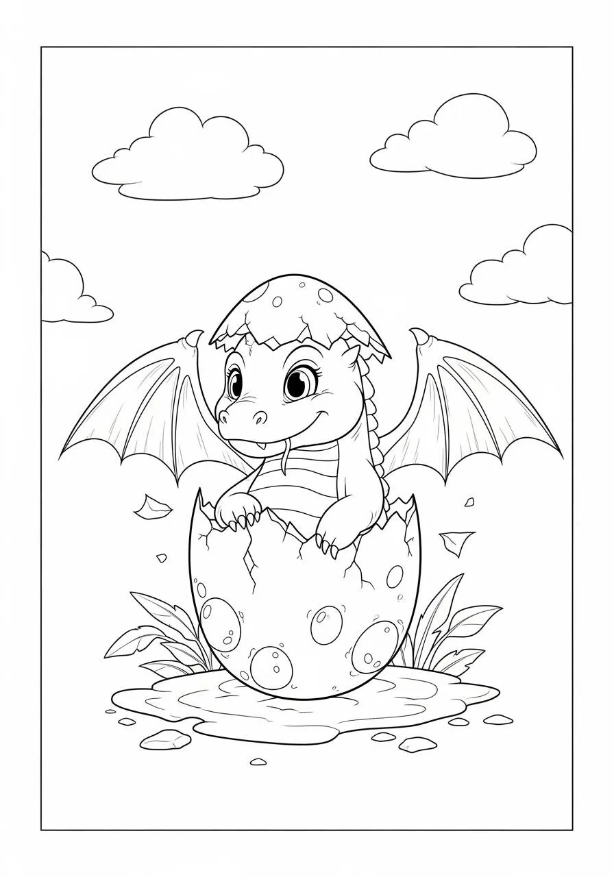 Desenho de Dragão Bebé a Sair do Ovo para Colorir