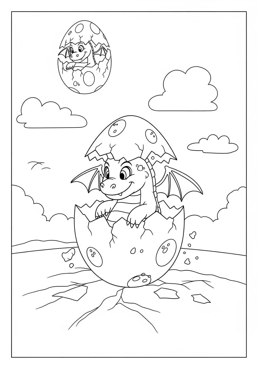 Desenho de Dragão Bebé a Sair do Ovo para Colorir