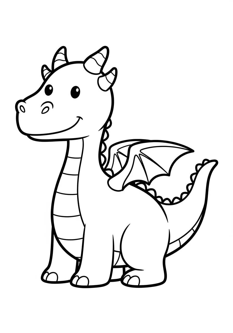 Desenho de Dragão Kawaii Fofo com Asas para Colorir