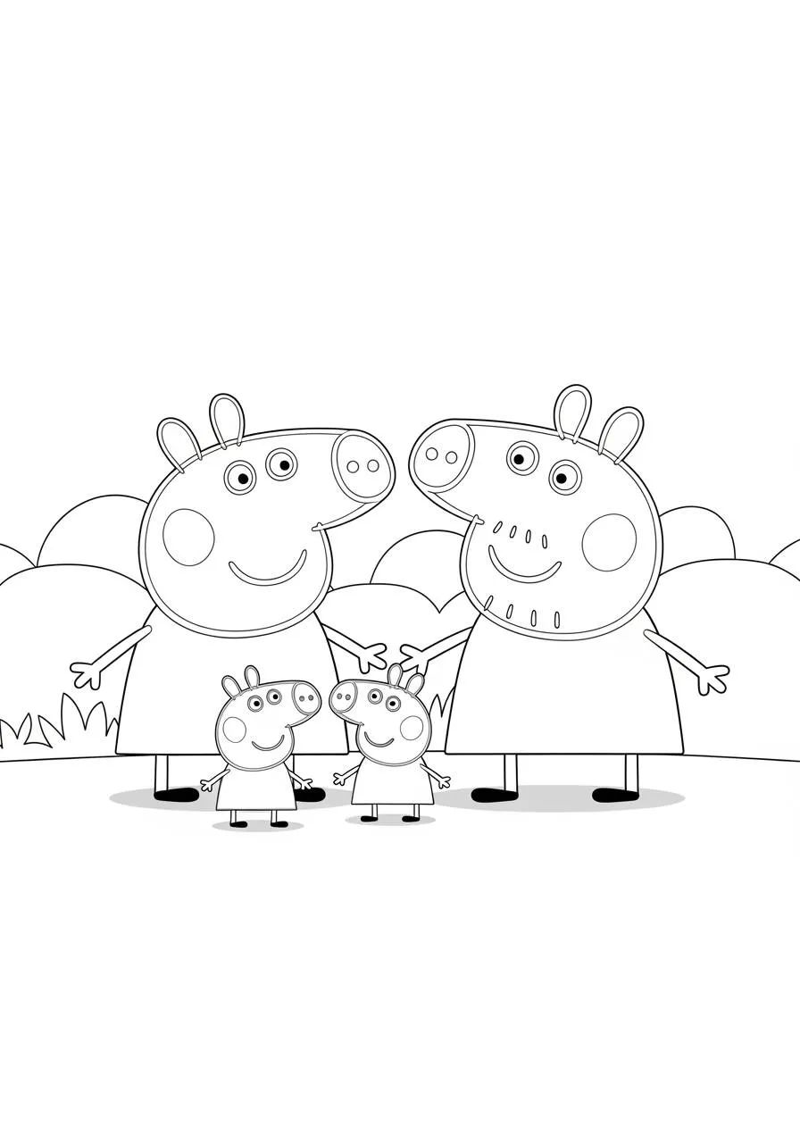 Desenho de Peppa Pig com a Família para Colorir