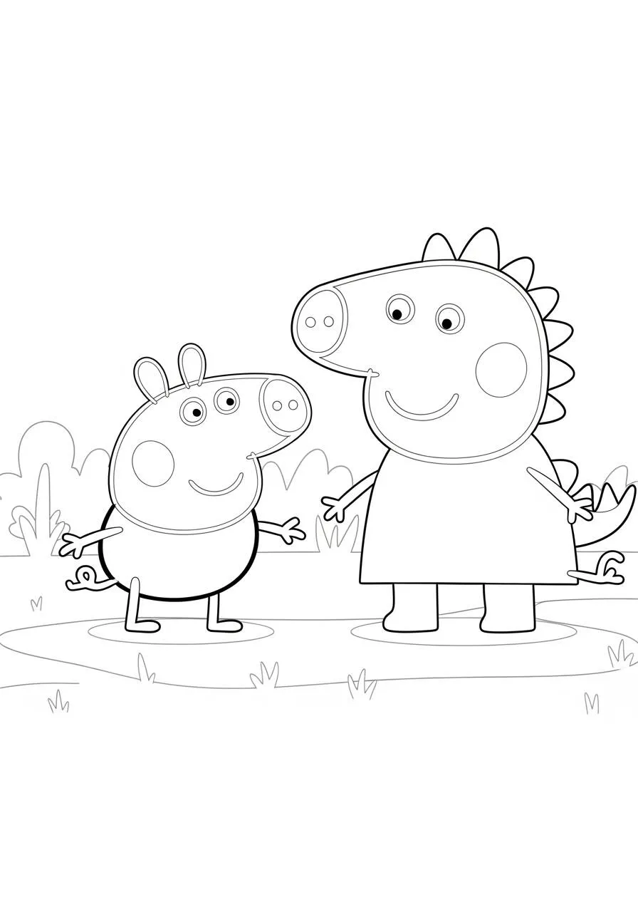 Desenho de Peppa Pig e George para Colorir