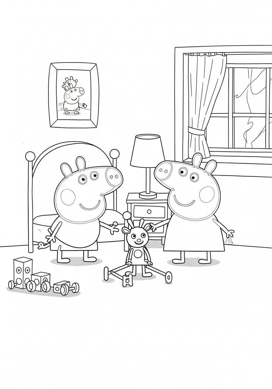 Peppa Pig and Mummy Pig at Home Coloring Page