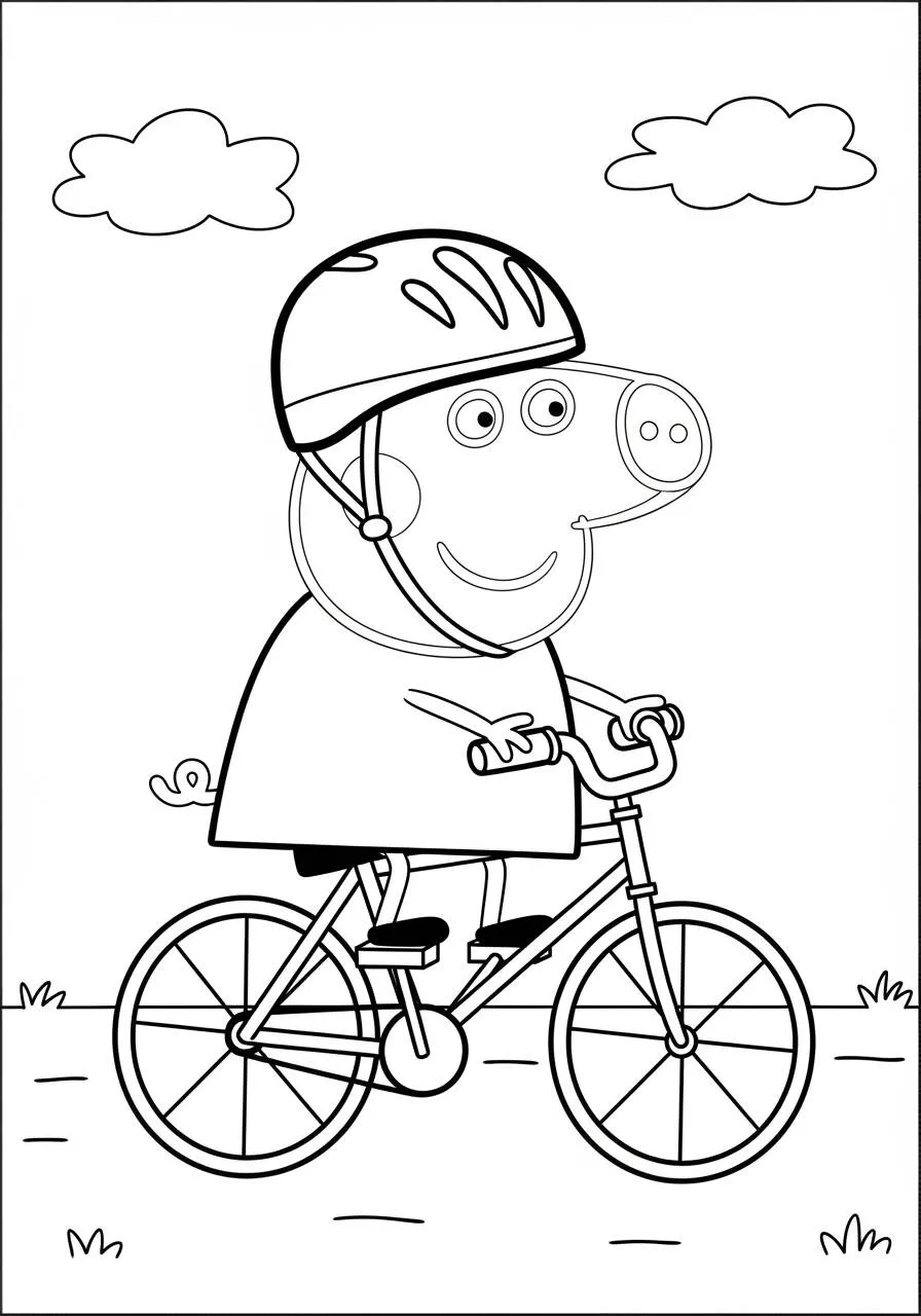 Desenho de Peppa Pig a Andar de Bicicleta para Colorir