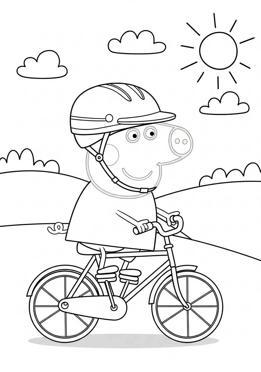 Desenho de Peppa Pig a Andar de Bicicleta para Colorir