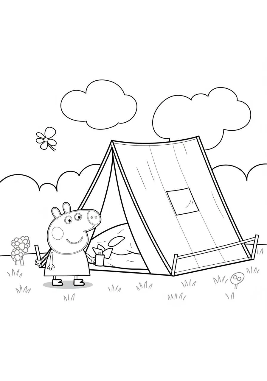 Desenho de Peppa Pig Acampando para Colorir
