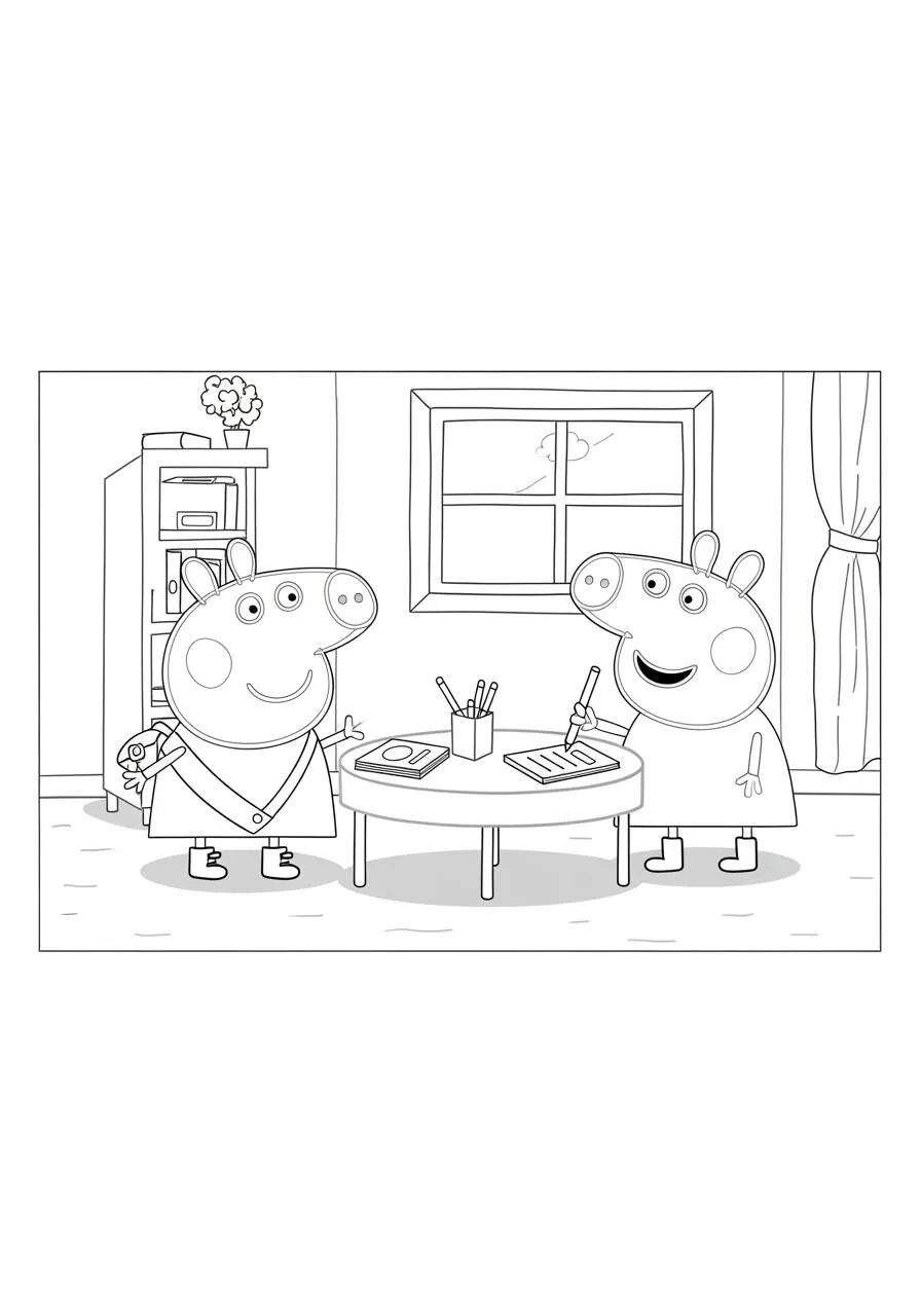Peppa Pig and Suzy Sheep Coloring Page