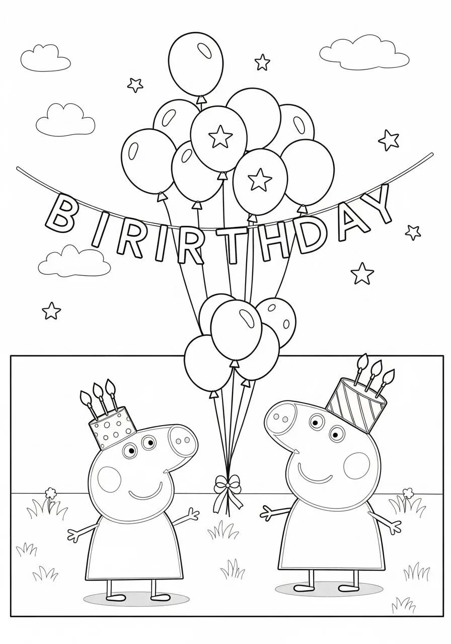 Desenho de Peppa Pig em Festa de Aniversário para Colorir