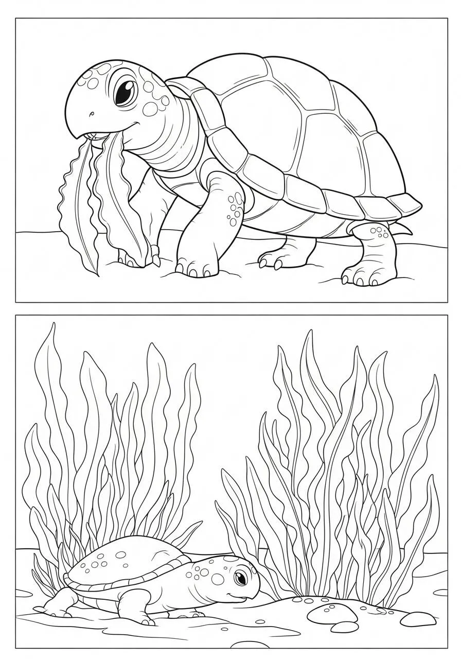 Desenho de Tartaruga com Algas para Colorir