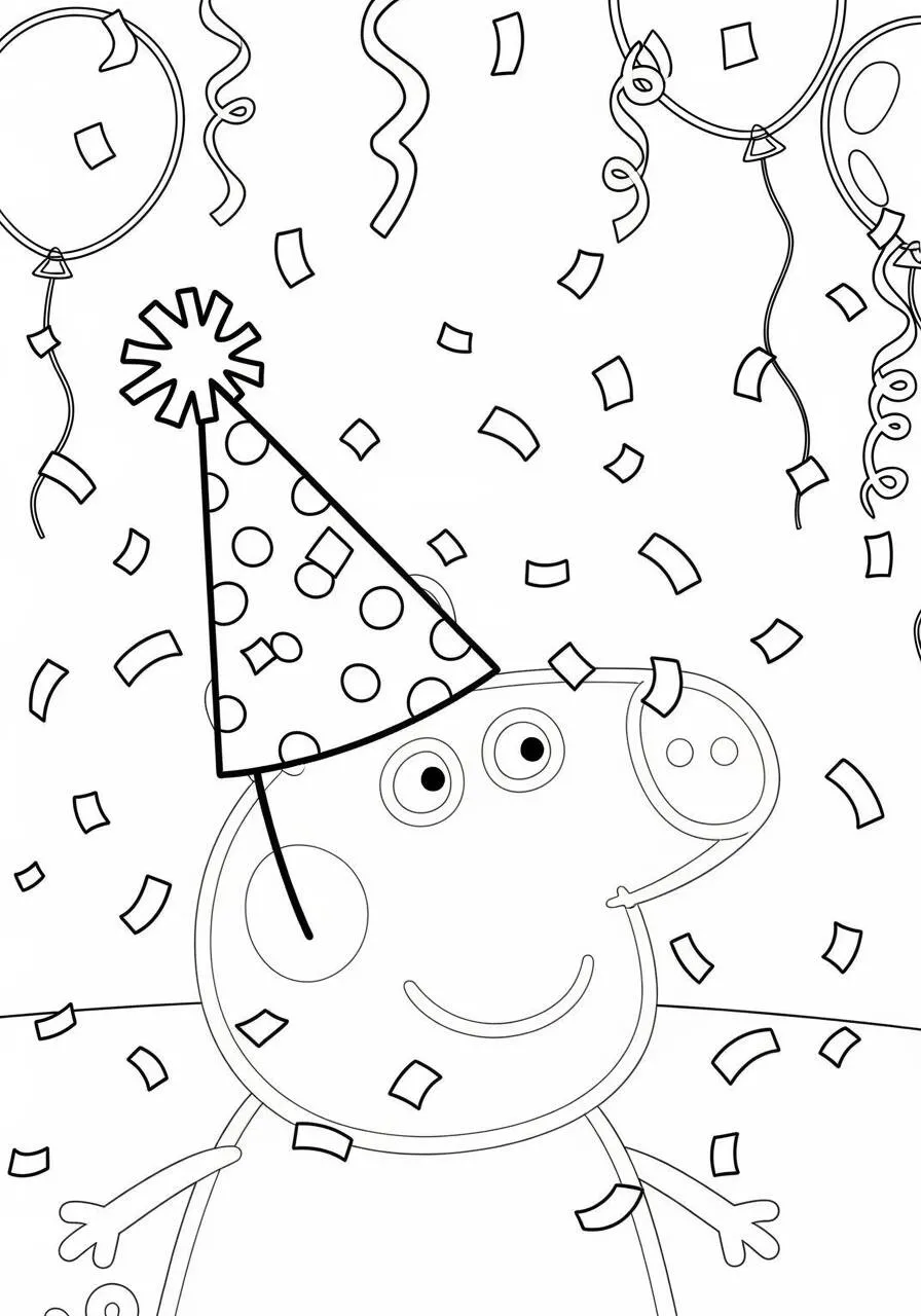 Desenho de Peppa Pig com Chapéu de Festa para Colorir