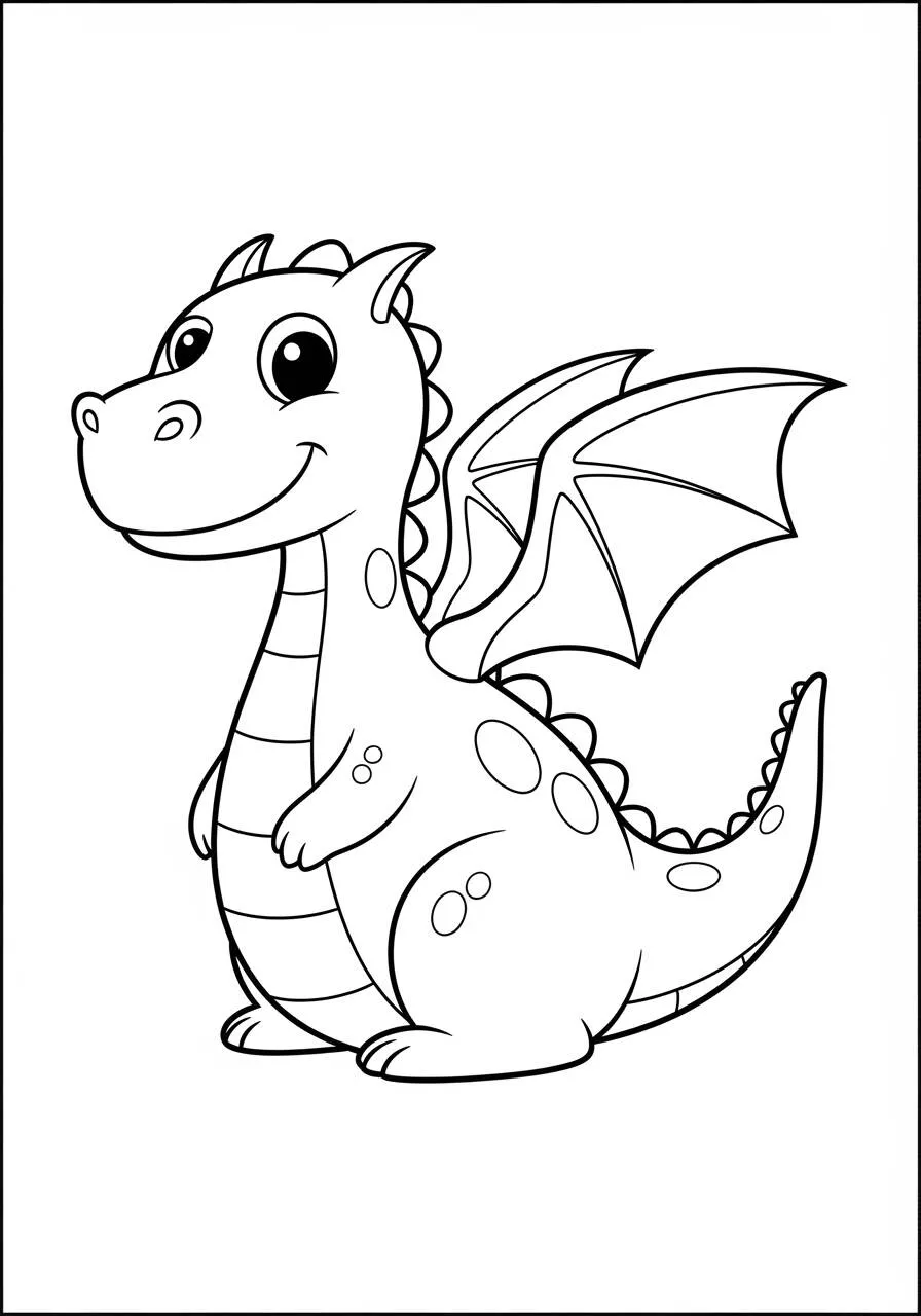 Desenho de Dragão Kawaii Fofo com Asas para Colorir