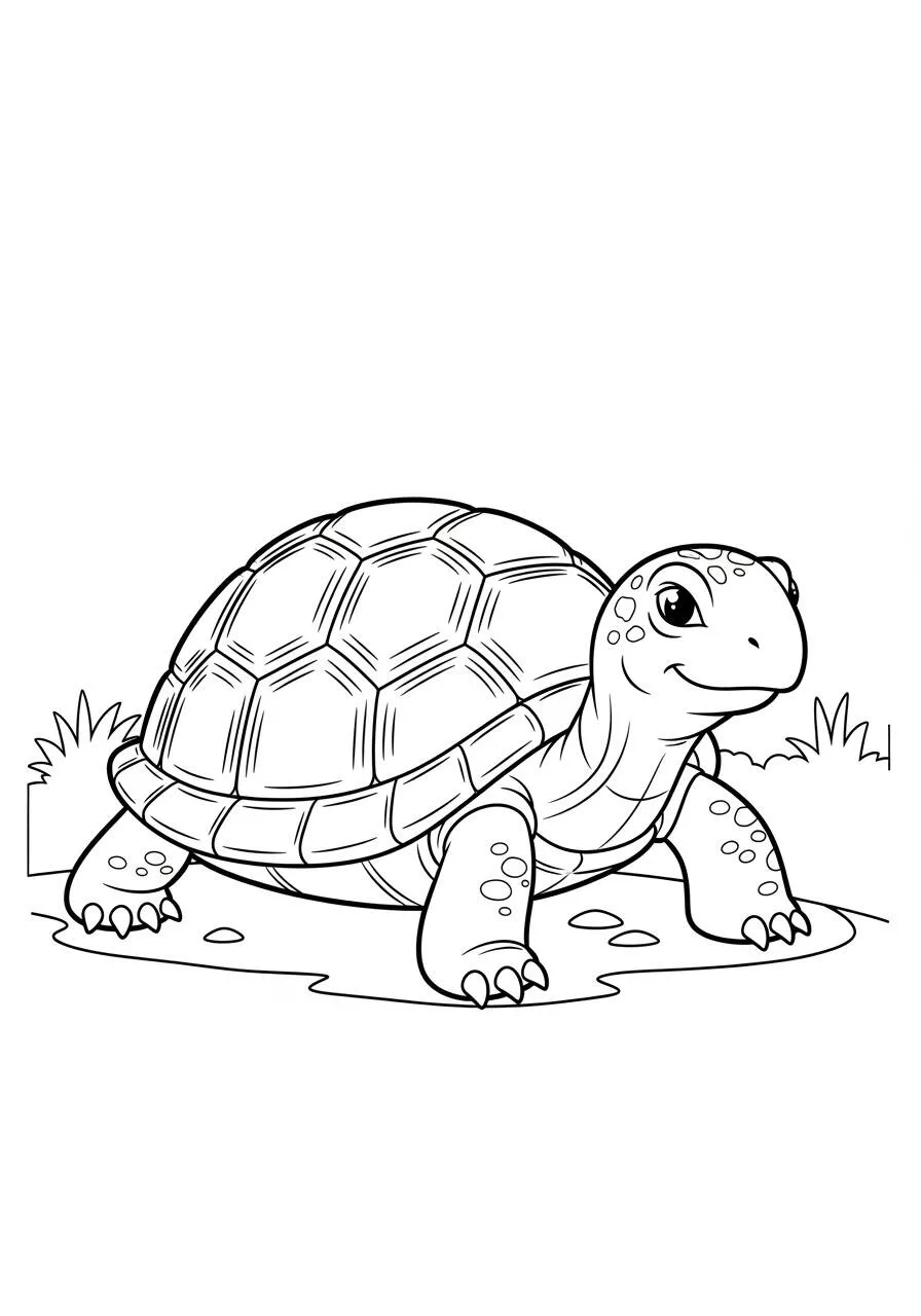 Desenho de Tartaruga Fofa em um Jardim para Colorir
