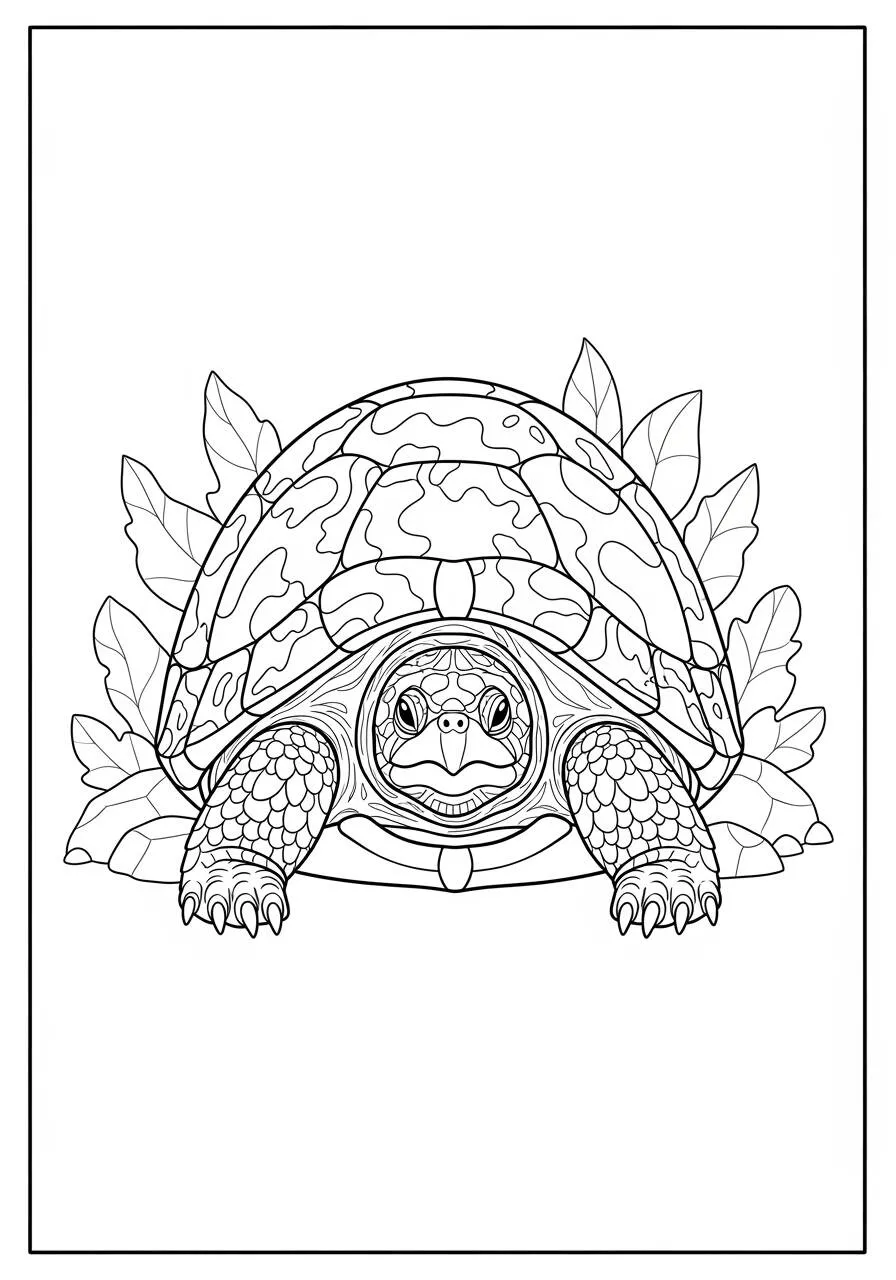 Desenho de Tartaruga com Folhagens para Colorir