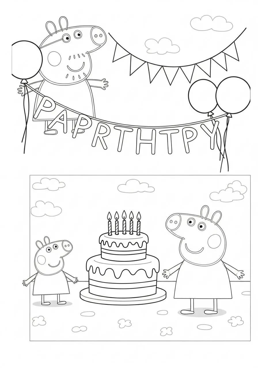Desenho de Peppa Pig e George na Festa de Aniversário para Colorir