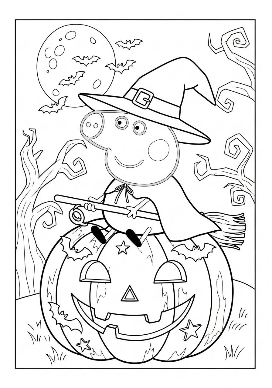 Desenho de Peppa Pig Fantasiada de Bruxa para Colorir