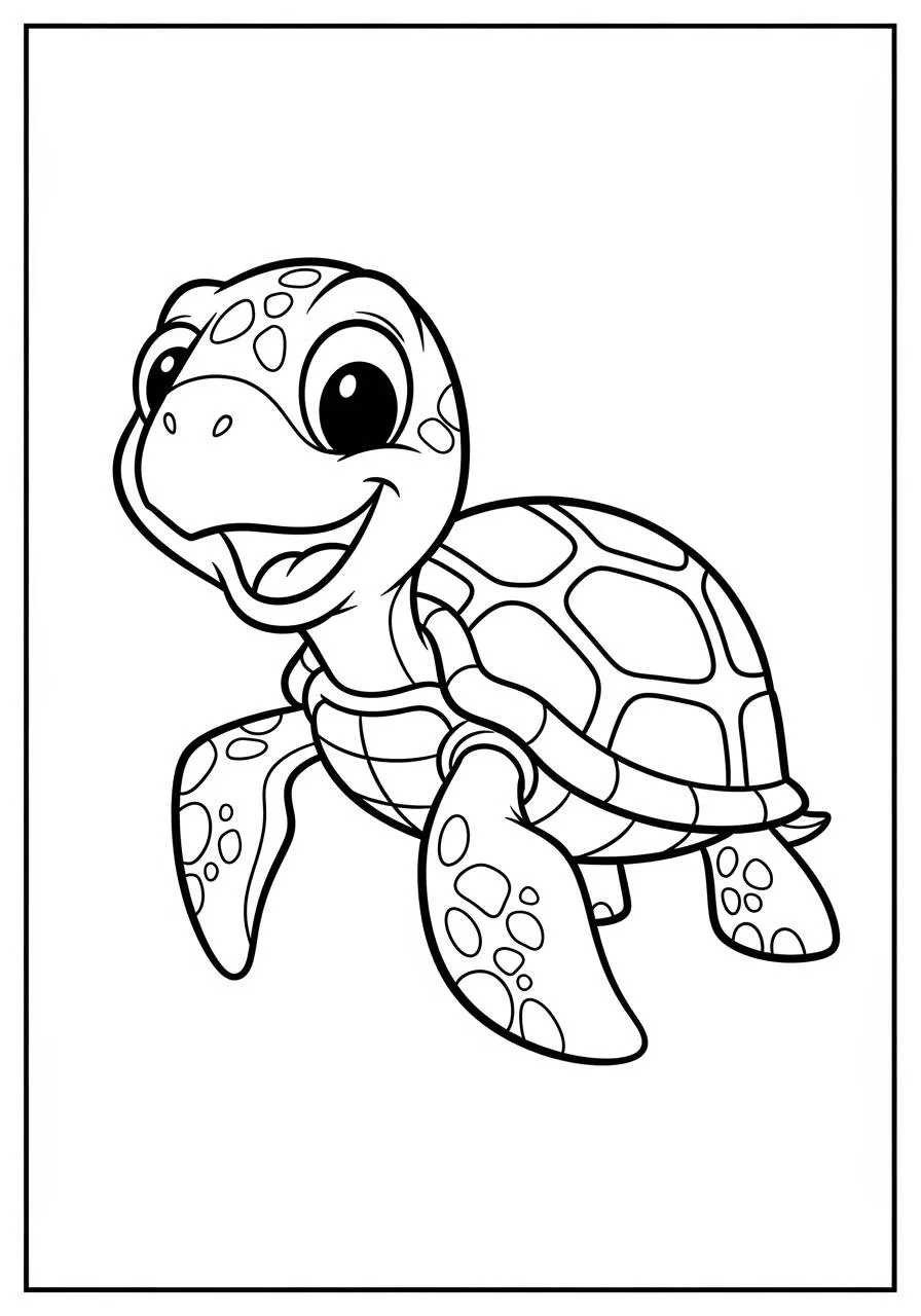 Desenho de Tartaruga Bebé Sorridente para Colorir