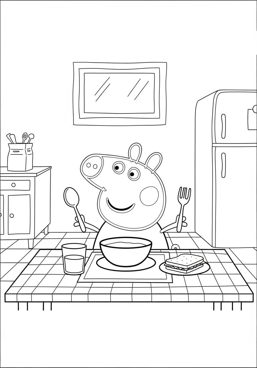 Desenho de Peppa Pig na Hora do Almoço para Colorir