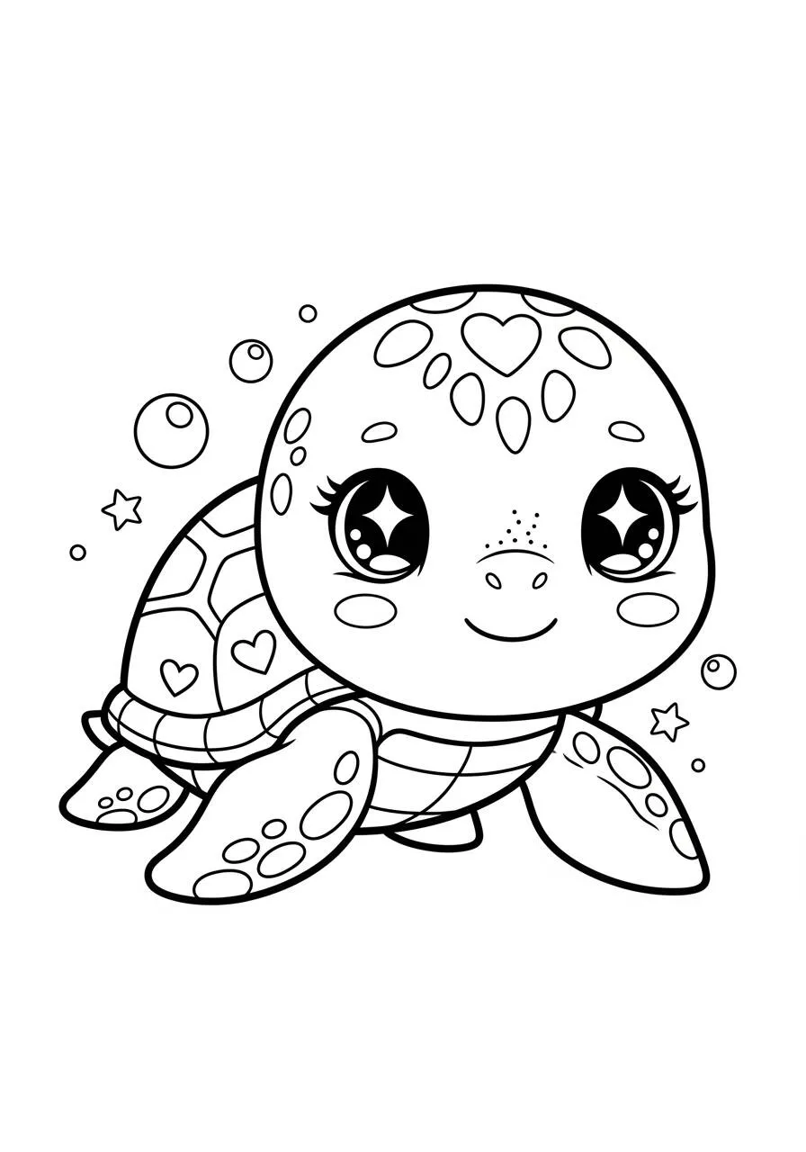 Desenho de Tartaruga Fofa com Olhos Brilhantes para Colorir