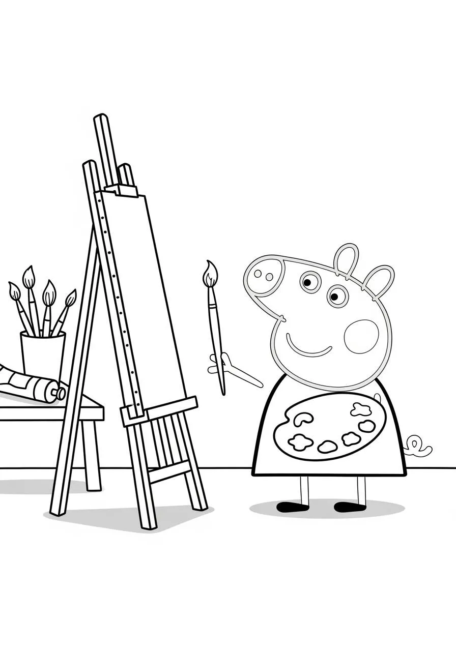 Desenho de Peppa Pig Pintando para Colorir