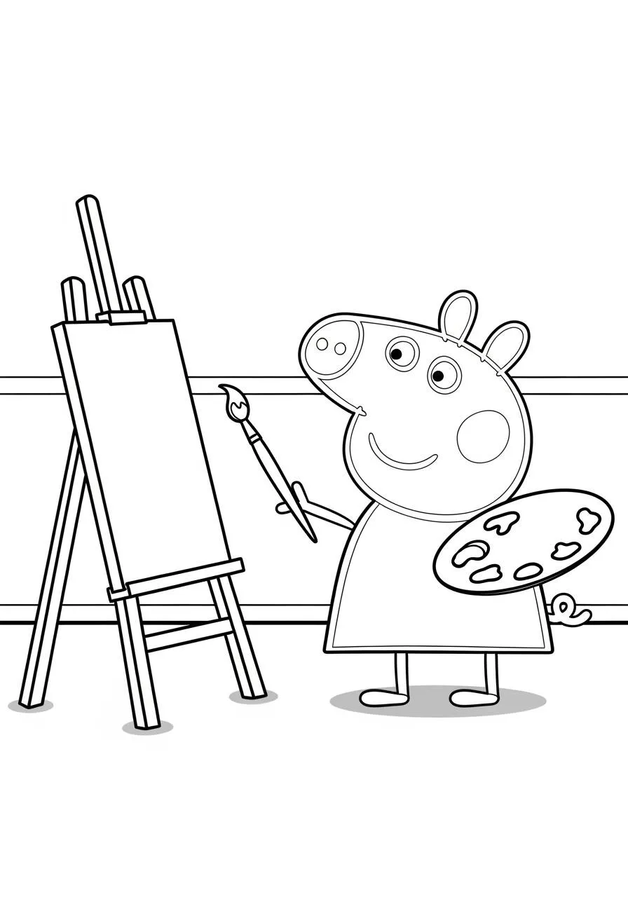 Desenho de Peppa Pig Pintando para Colorir