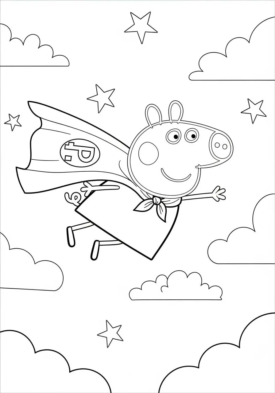 Desenho de Peppa Pig como Super Heroi para Colorir