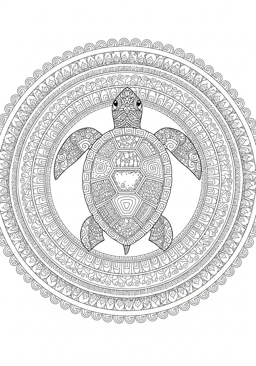 Desenho de Tartaruga com Padrões Intricados para Colorir