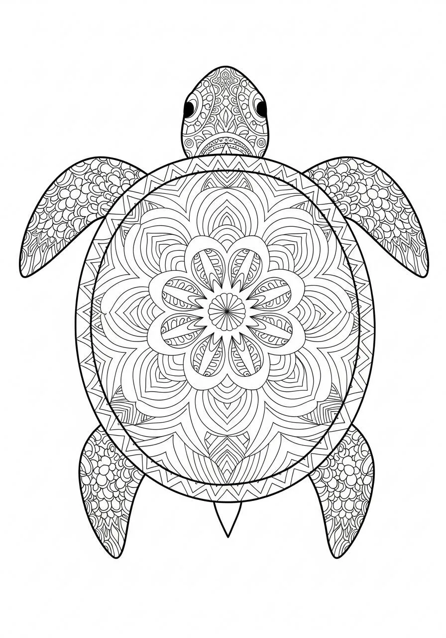 Desenho de Tartaruga com Padrões Decorativos para Colorir