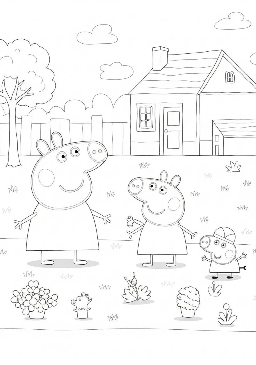 Desenho de Peppa Pig com a Mãe e o George para Colorir