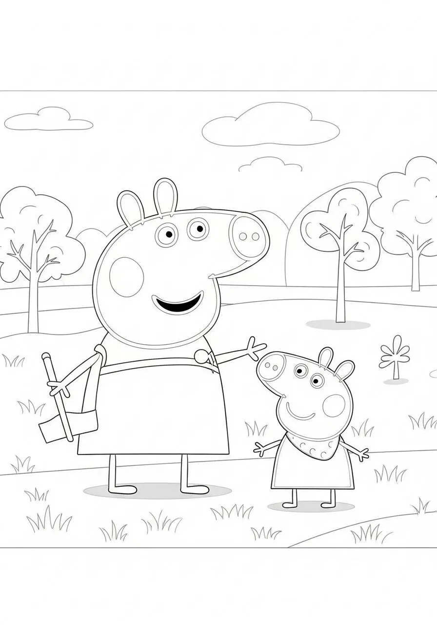 Desenho de Peppa Pig e George na Natureza para Colorir