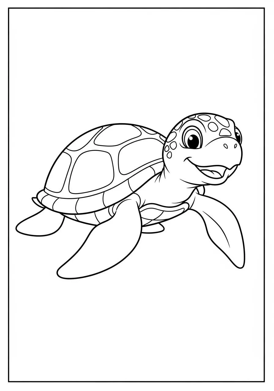 Desenho de Tartaruga Fofa a Nadar para Colorir
