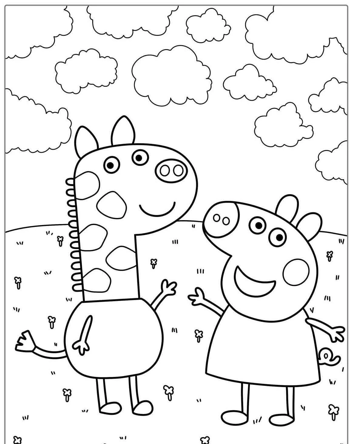 Desenho de Peppa Pig com a Girafa para Colorir