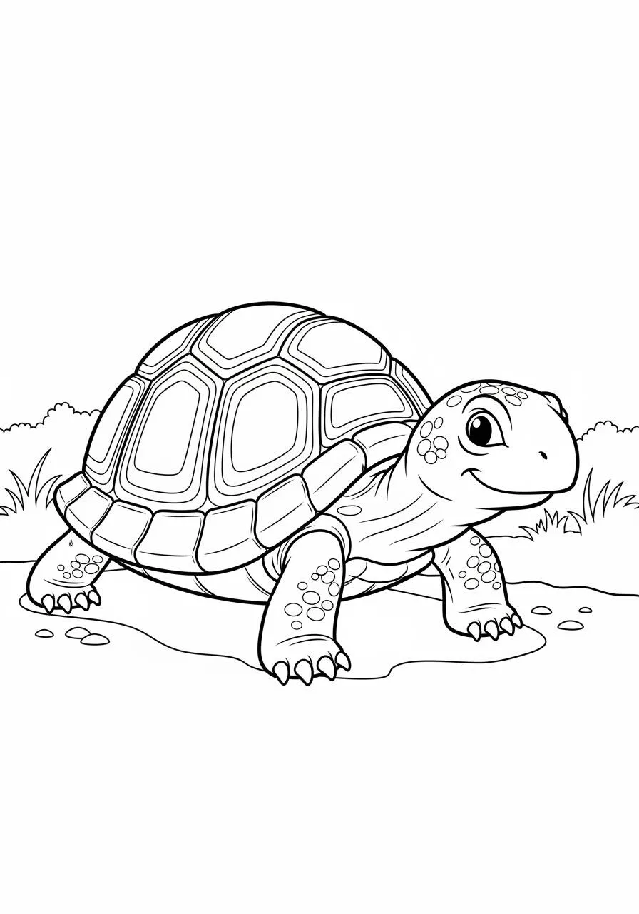Desenho de Tartaruga Fofa na Natureza para Colorir