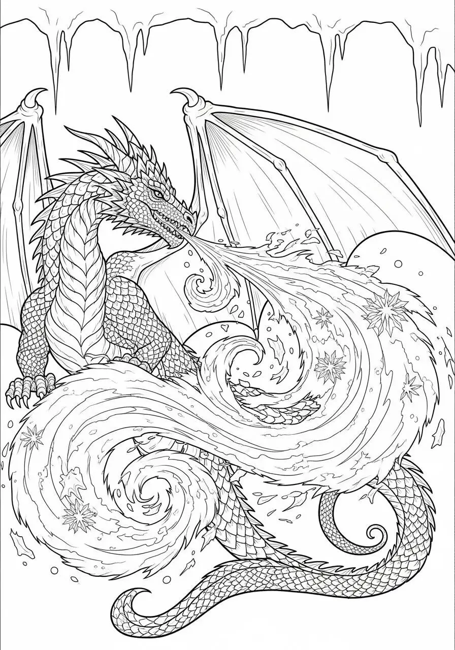 Desenho de Dragão de Gelo Cuspindo Neve para Colorir