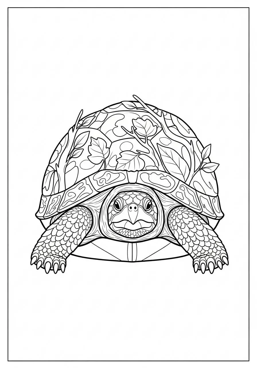 Desenho de Tartaruga Decorada com Folhas para Colorir