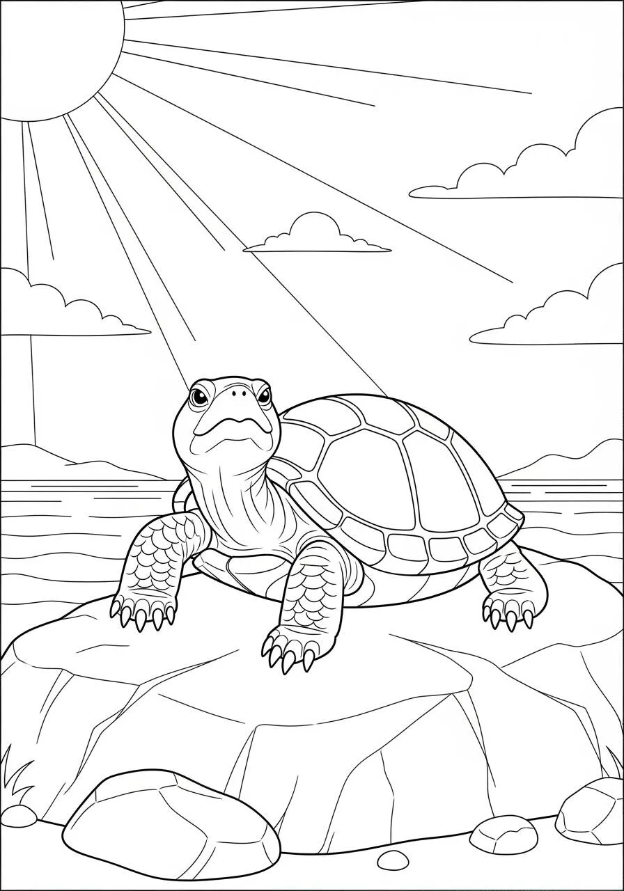 Desenho de Tartaruga em Pedra ao Sol para Colorir