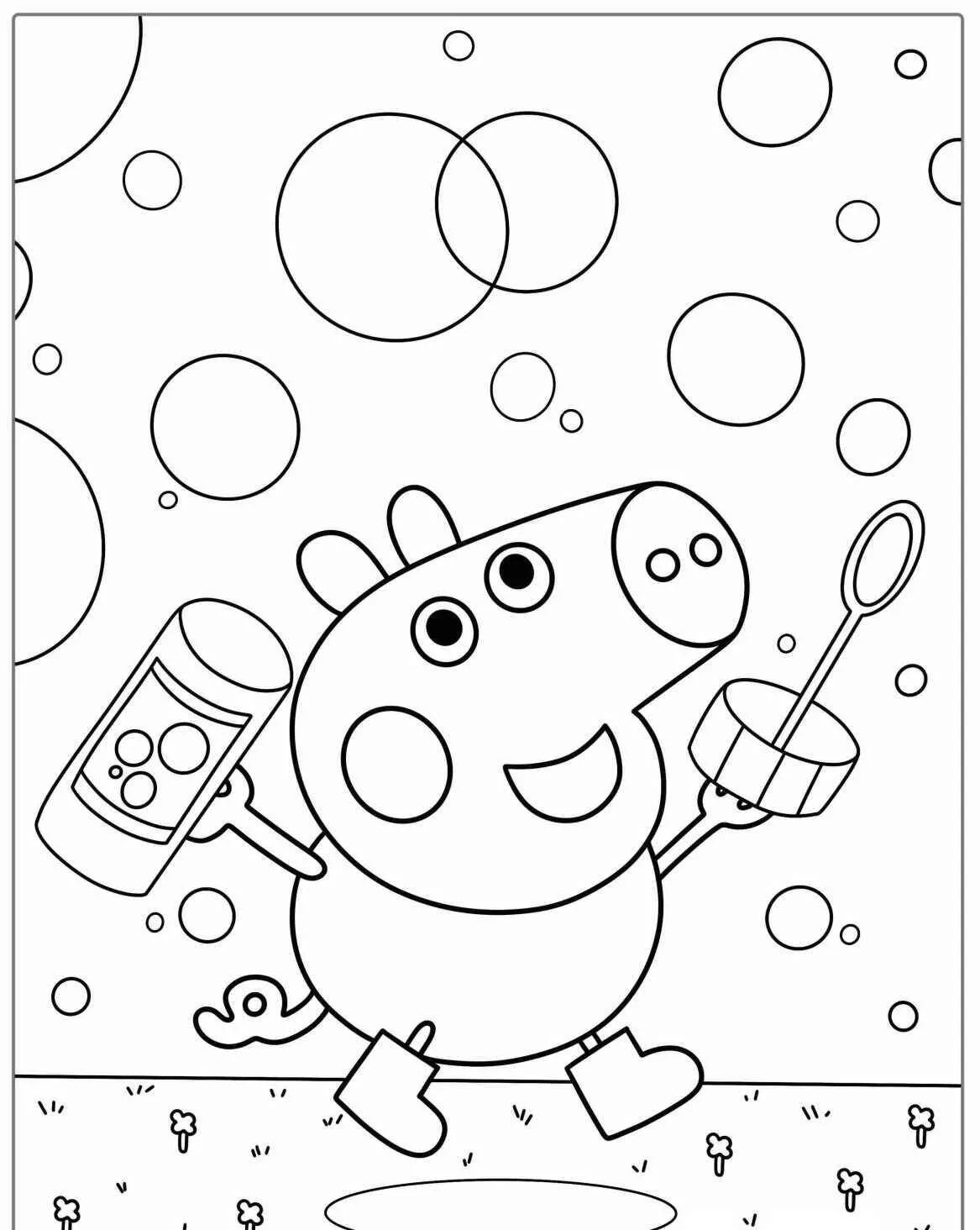 Desenho de Peppa Pig Brincando com Bolhas para Colorir