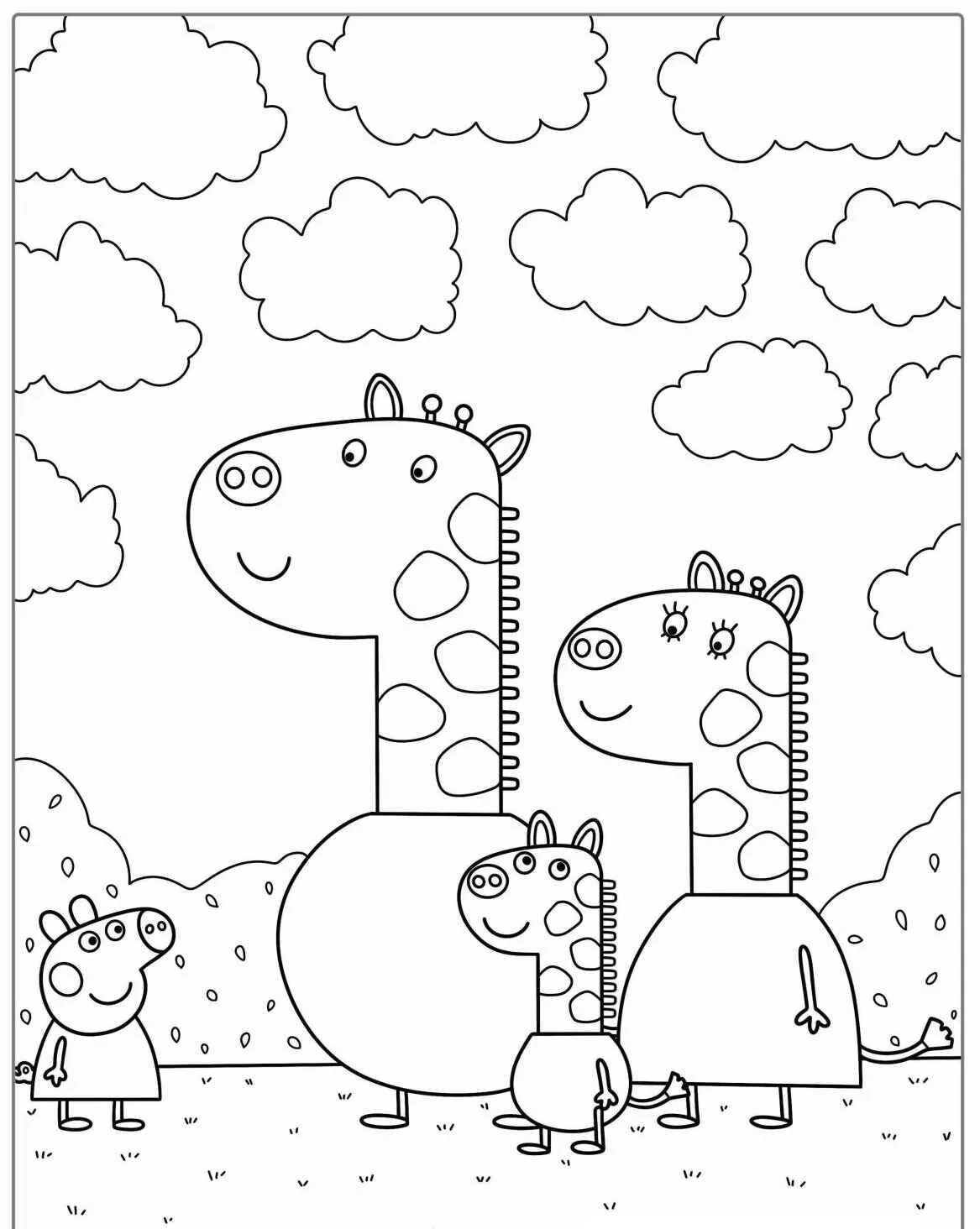 Desenho de Peppa Pig com Girafas para Colorir
