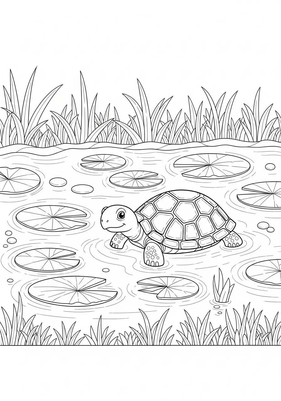 Desenho de Tartaruga nadando em Lagoa para Colorir