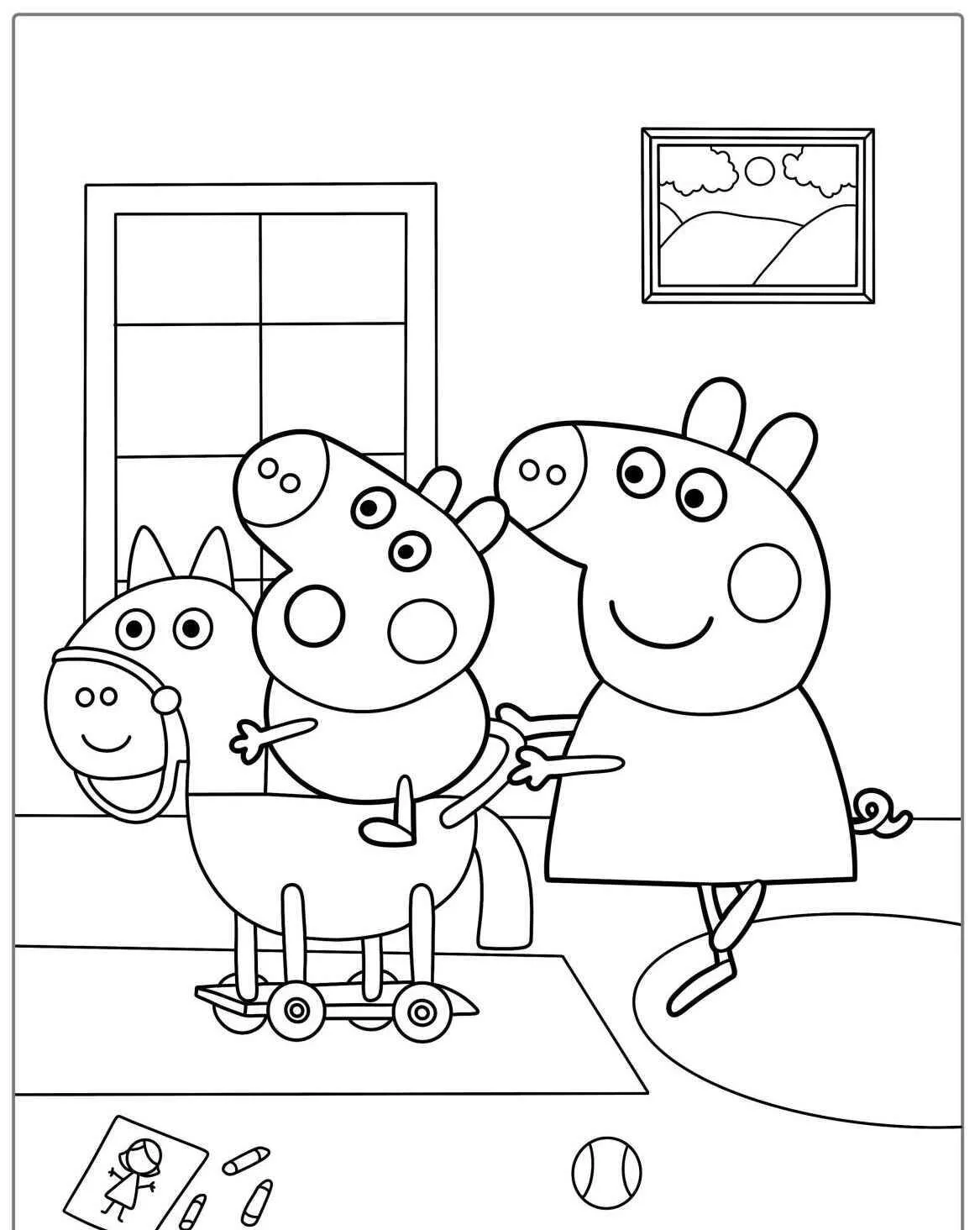 Desenho de Peppa Pig Brincando com o George para Colorir