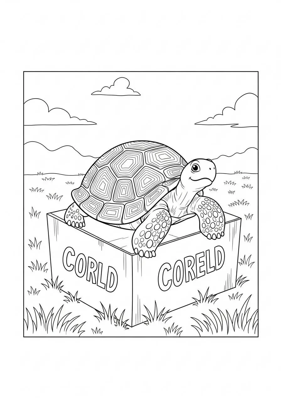 Desenho de Tartaruga em Caixa para Colorir