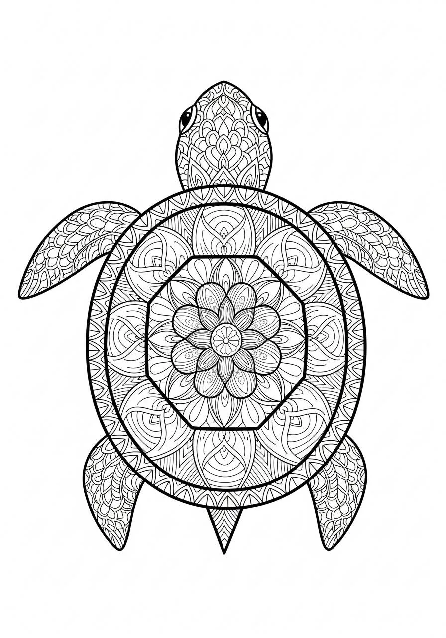 Dibujo de tortuga con Patrones Decorativos para Colorear