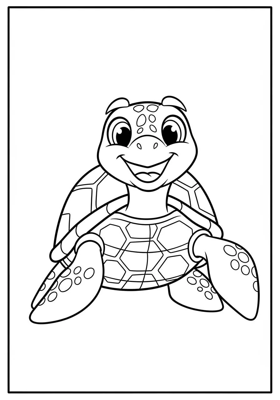 Desenho de Tartaruga Fofa Sorridente para Colorir