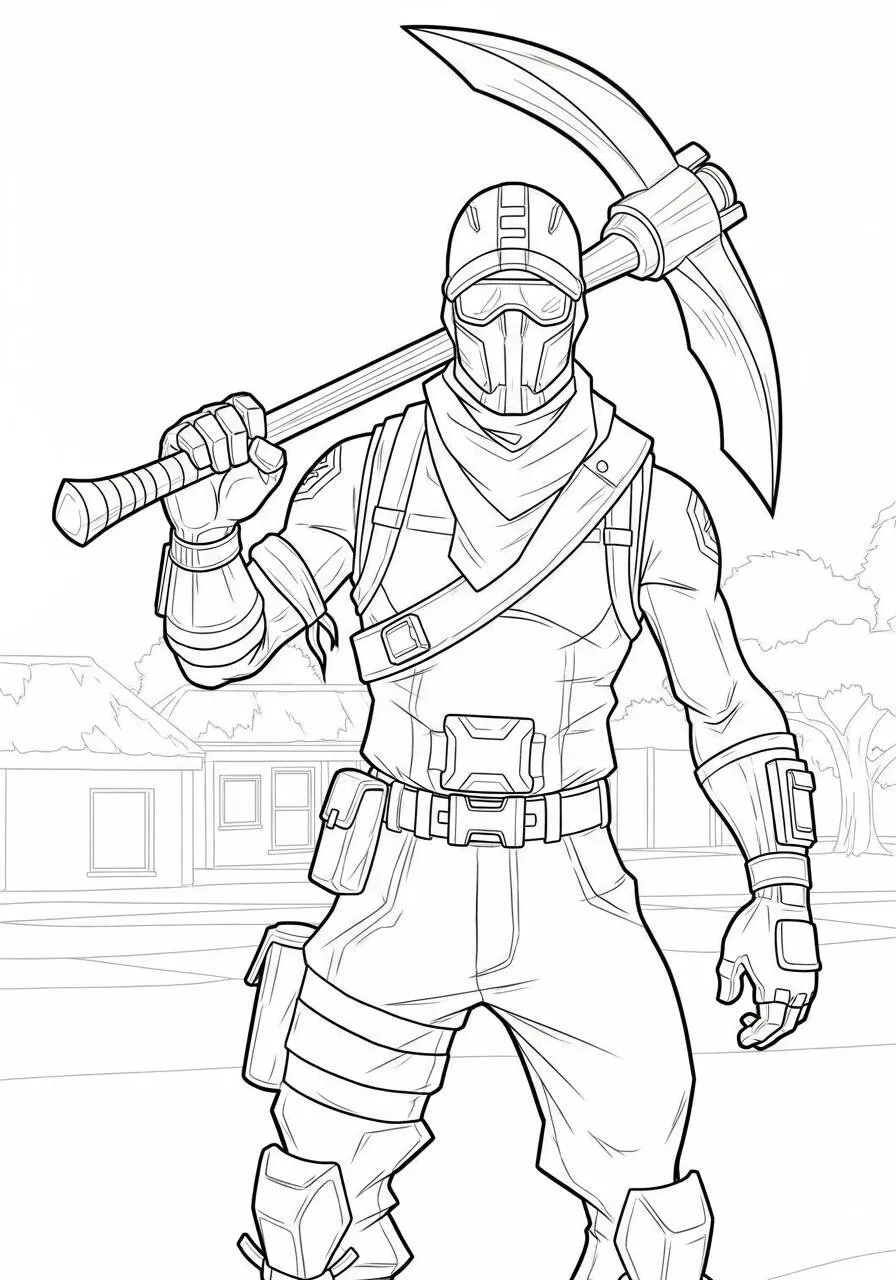 Desenho de Fortnite Skin de Guerreiro com Picareta para Colorir