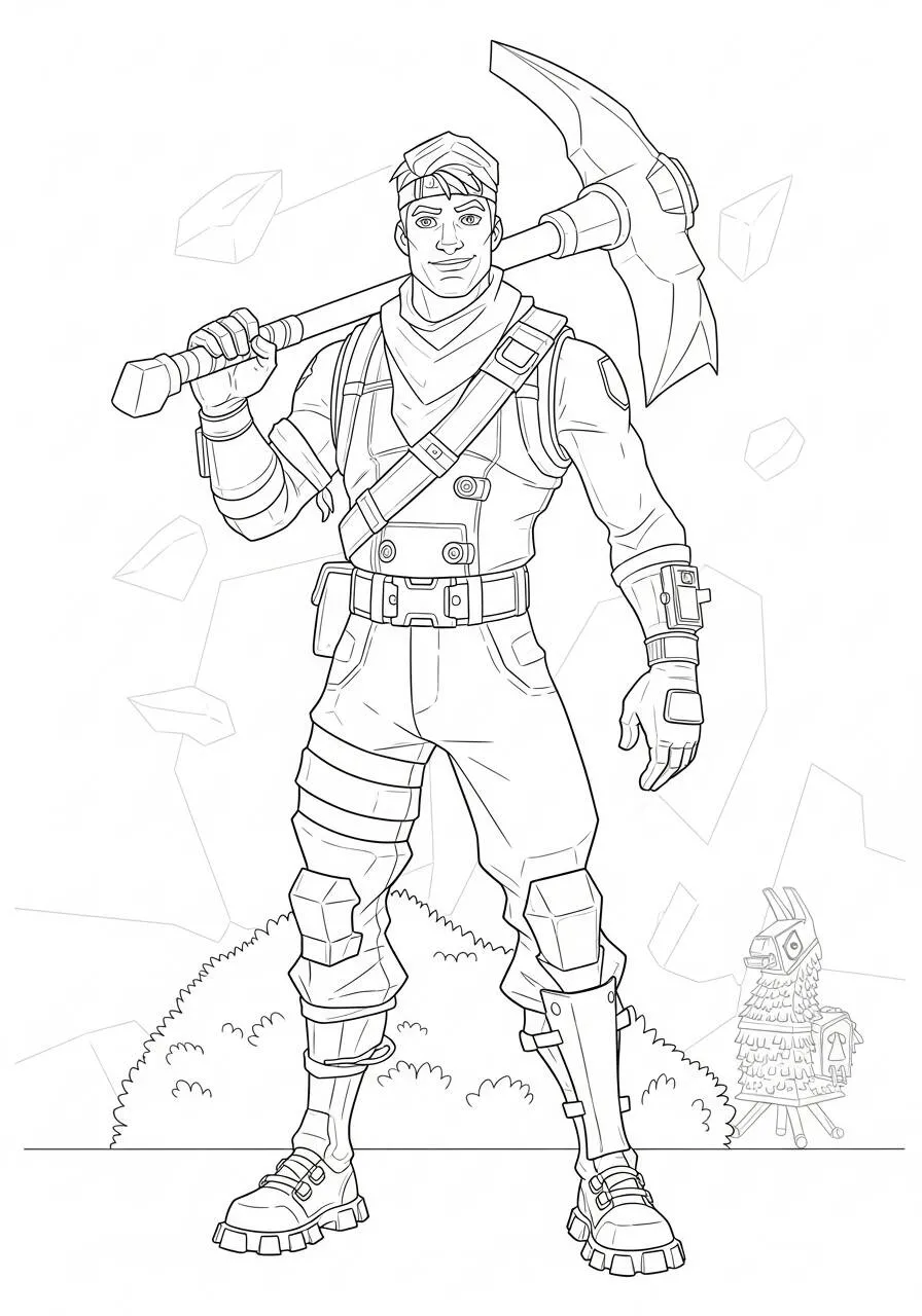 Desenho de Fortnite Personagem com Picareta para Colorir