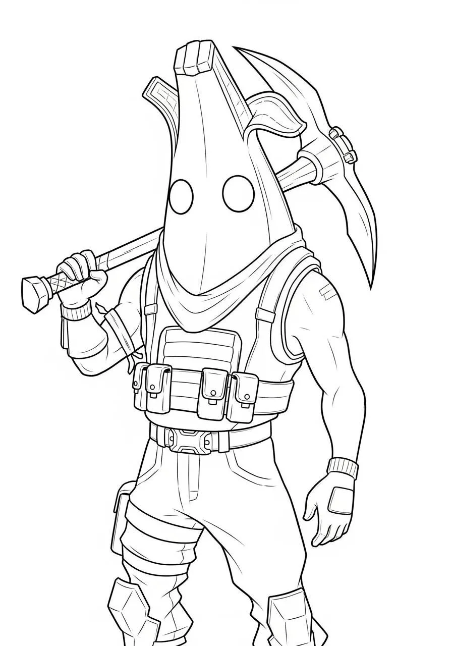 Desenho de Fortnite Peely a Lutar com Picareta para Colorir