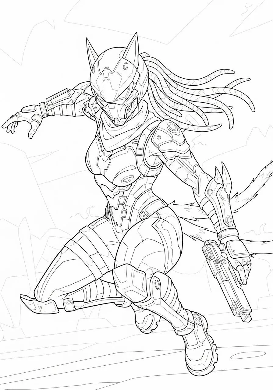 Desenho de Fortnite Pele de Caçadora com Máscara para Colorir