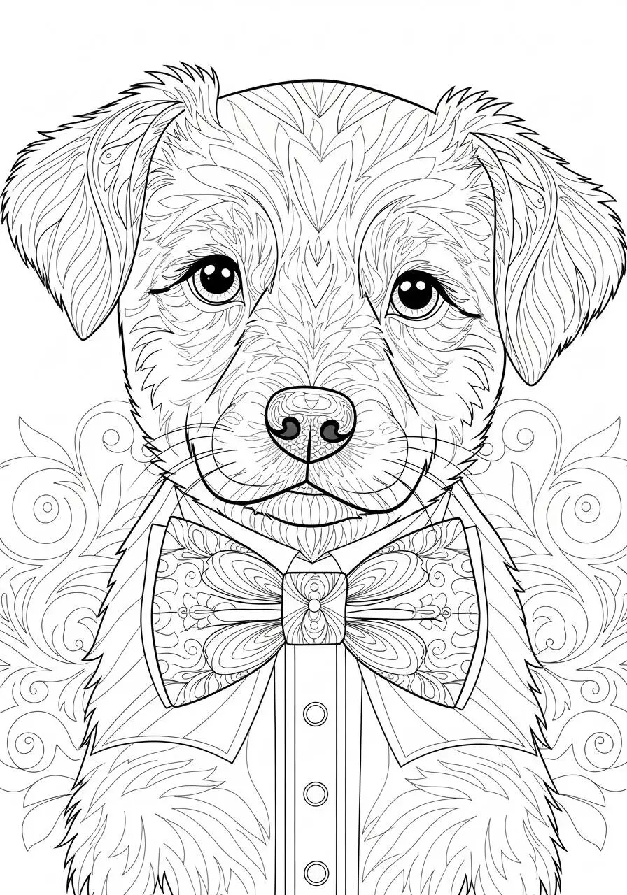 Desenho de Cachorrinho Elegante com Gravata Borboleta para Colorir