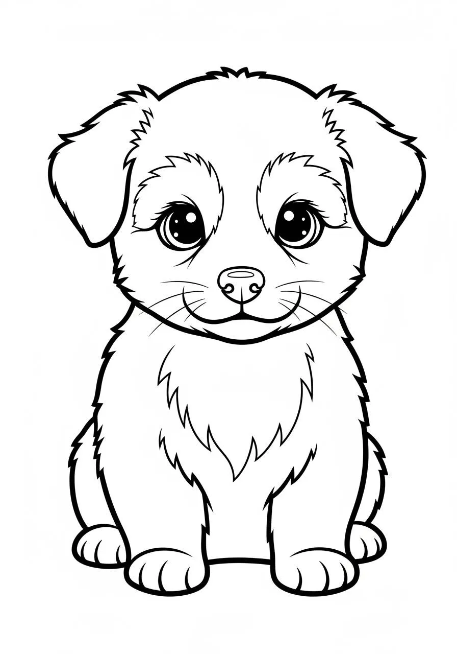 Desenho de Cachorrinho Fofo Sentado para Colorir