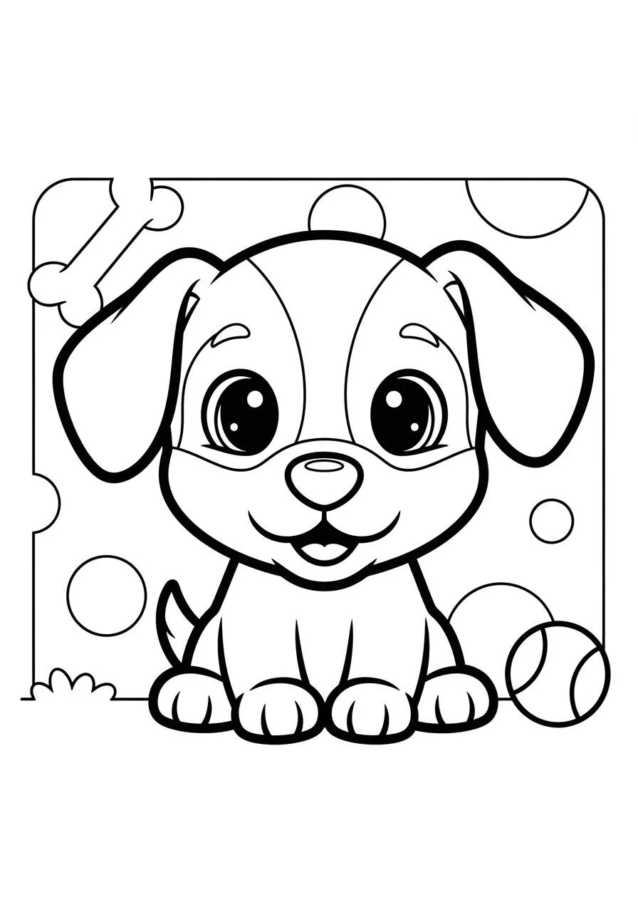 Desenho de Cachorrinho Fofo com Bola para Colorir