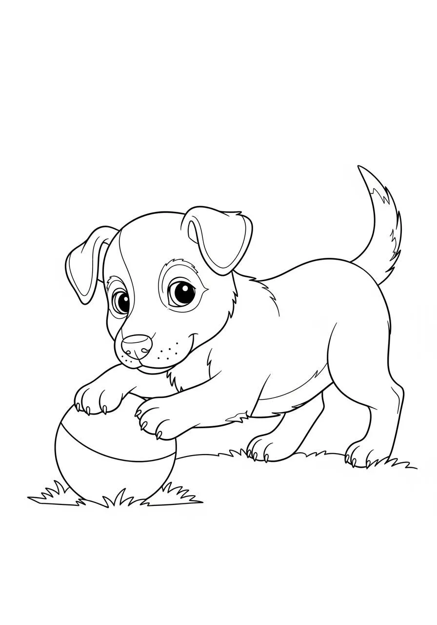 Desenho de Cachorrinho Brincando com Bola para Colorir