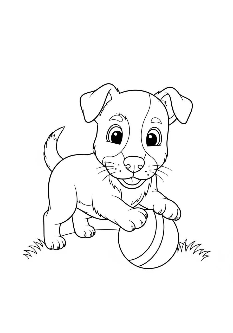 Desenho de Cachorrinho Brincando com Bola para Colorir